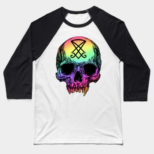 Human skull with Sigil of Lucifer Baseball T-Shirt